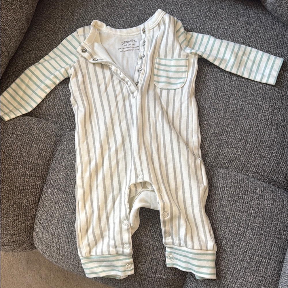 White and Green Striped Footies with Collar